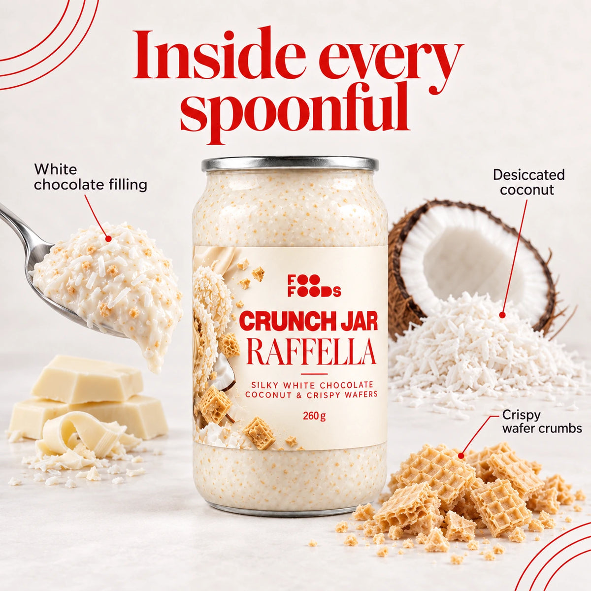 Crunch Jar Raffella – White Chocolate, Coconut & Wafers, 260 g