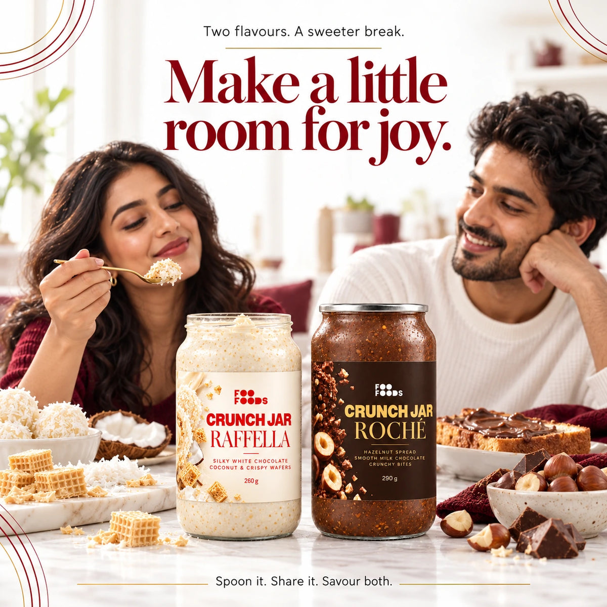 Roché & Raffella Crunch Jar Combo | Hazelnut Chocolate & Coconut Duo, 550 g