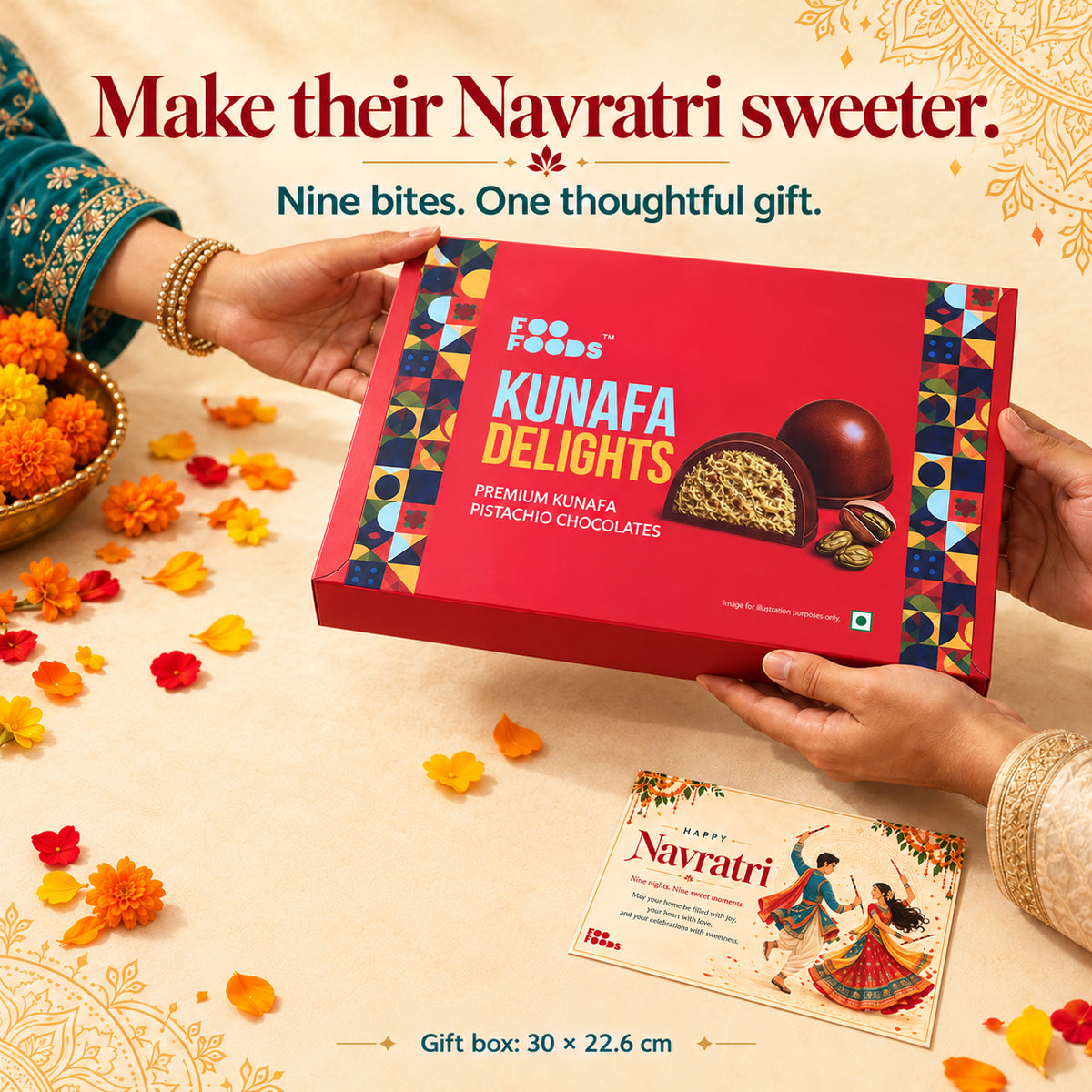 Navratri Kunafa Pistachio Gift Box – 9 Bites + Greeting Card