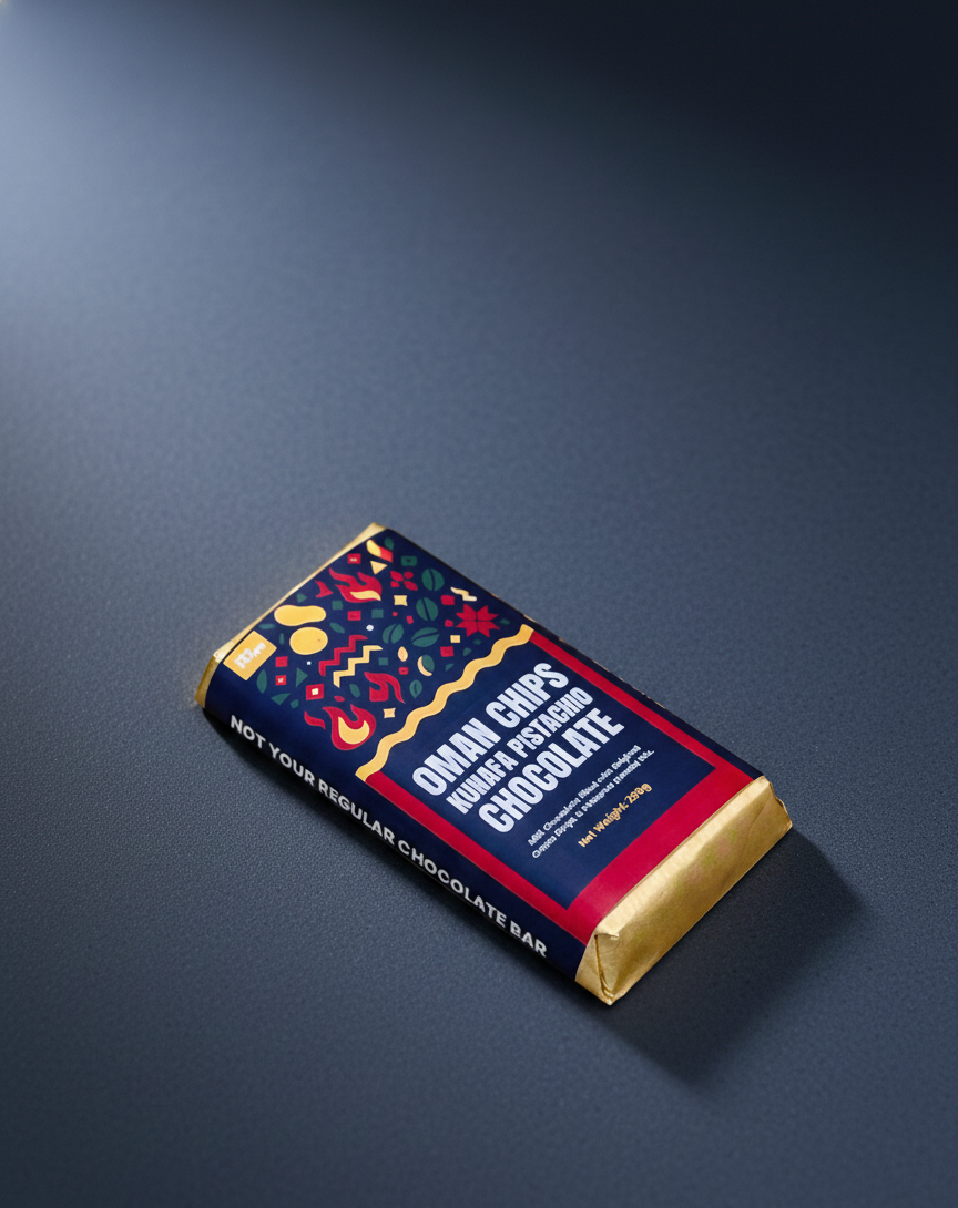 Oman Chips Kunafa Pistachio Chocolate - 200g Bar