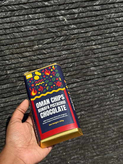 Oman Chips Kunafa Pistachio Chocolate - 200g Bar