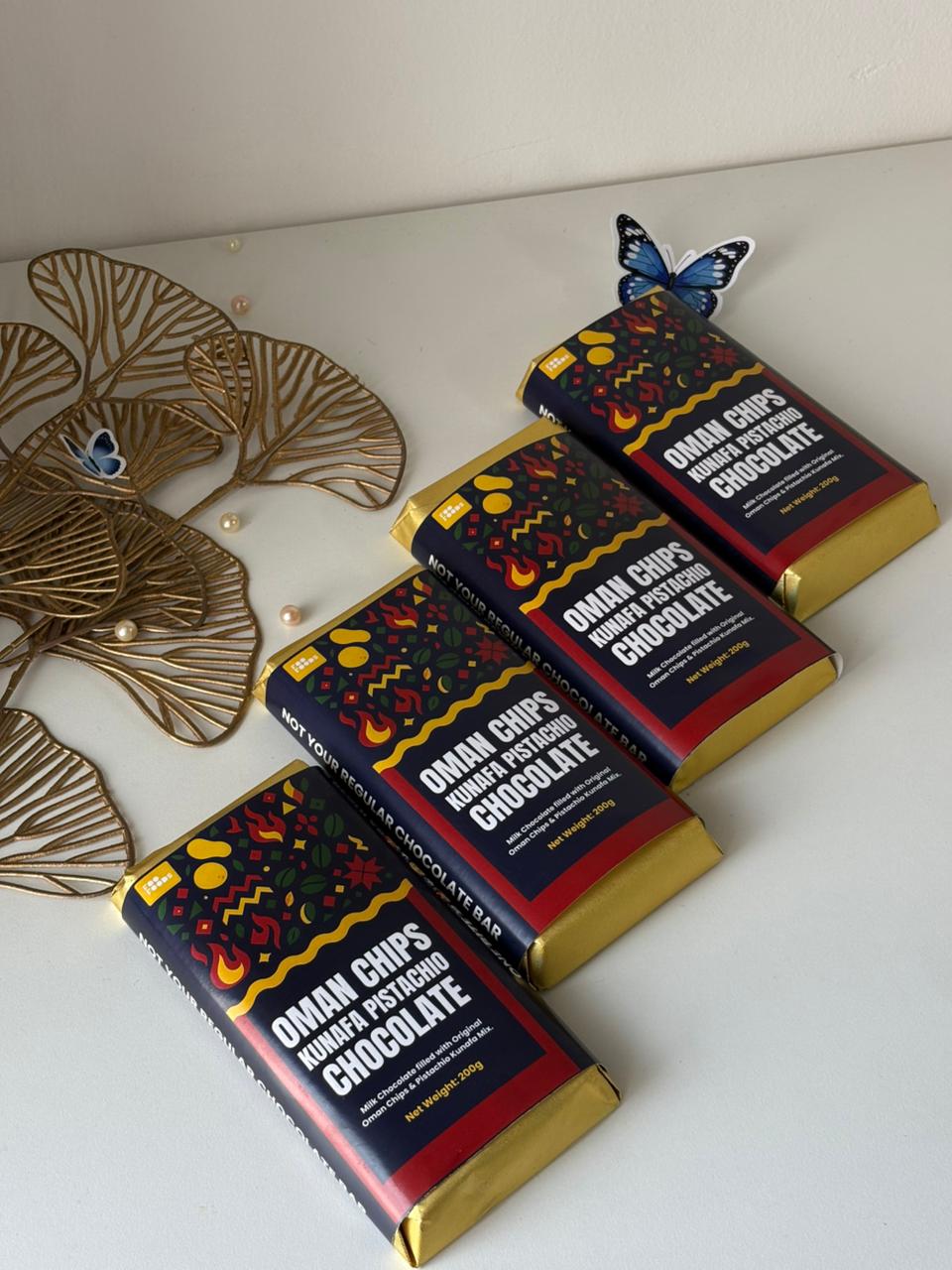 Oman Chips Kunafa Pistachio Chocolate - 200g Bar