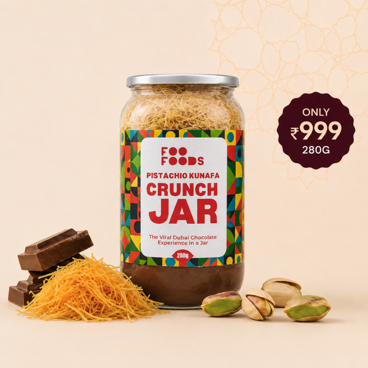 PISTACHIO KUNAFA CRUNCH JAR - Belgian Chocolate & Pistachio with Authentic Kunafa