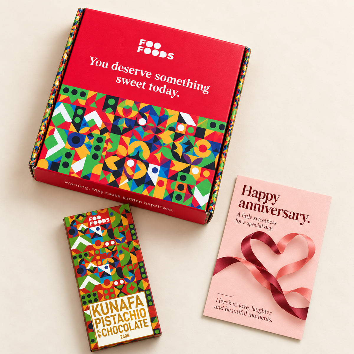 Anniversary Gift Box – 240g Kunafa Pistachio Chocolate with Greeting Card