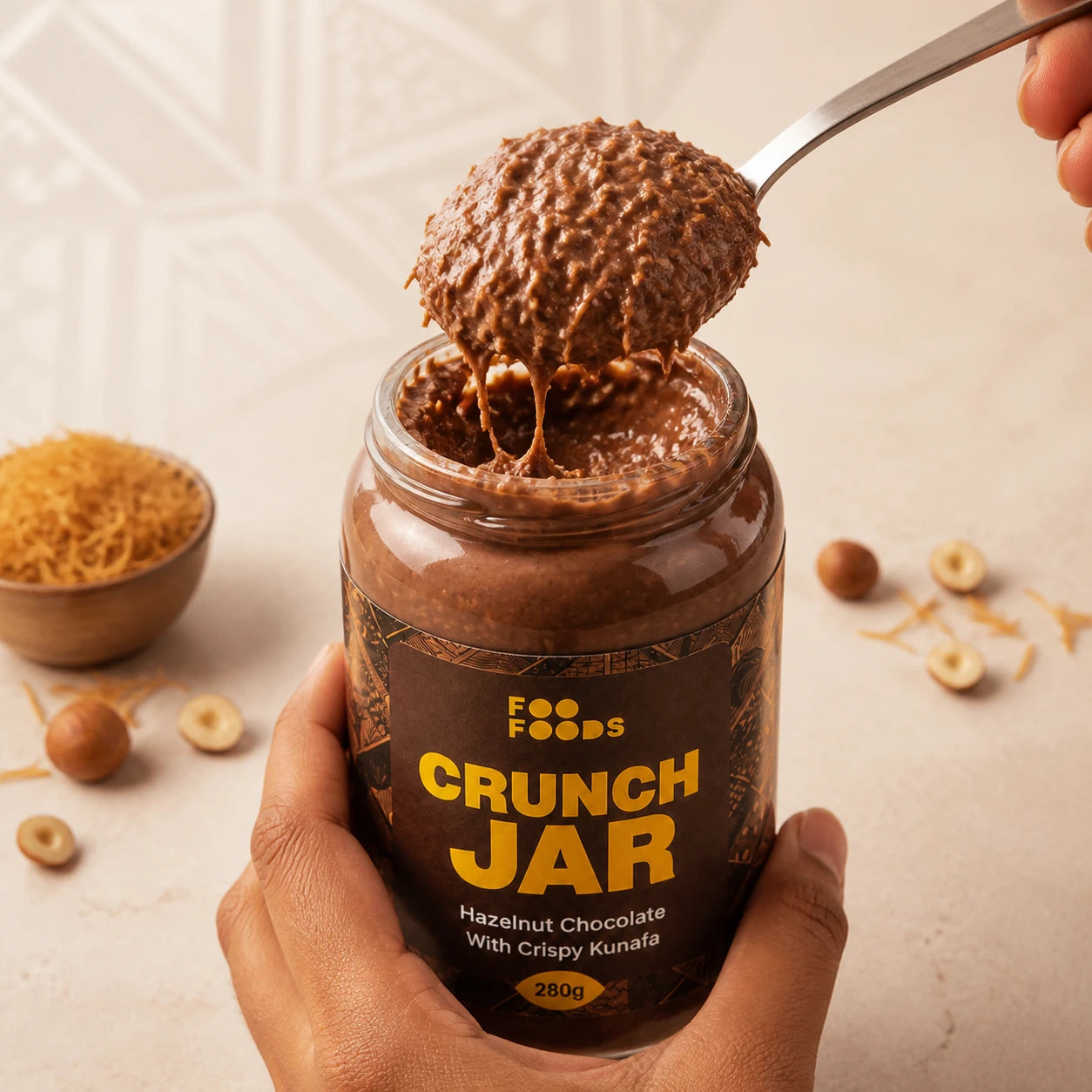 Choco Hazelnut Crunch Jar - With Original Nutella - Crispy Kunafa with Chocolate Hazelnut Paste