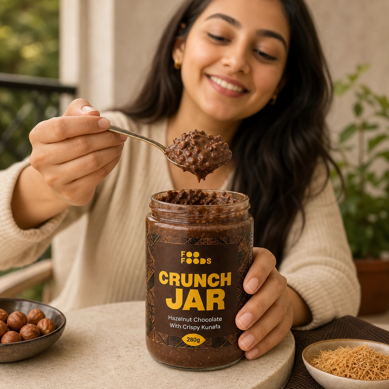 Choco Hazelnut Crunch Jar - With Original Nutella - Crispy Kunafa with Chocolate Hazelnut Paste