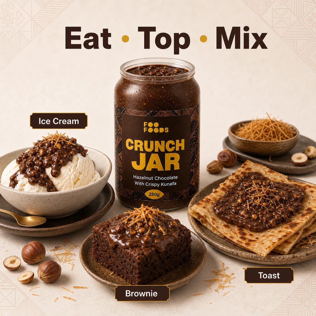 Choco Hazelnut Crunch Jar - With Original Nutella - Crispy Kunafa with Chocolate Hazelnut Paste