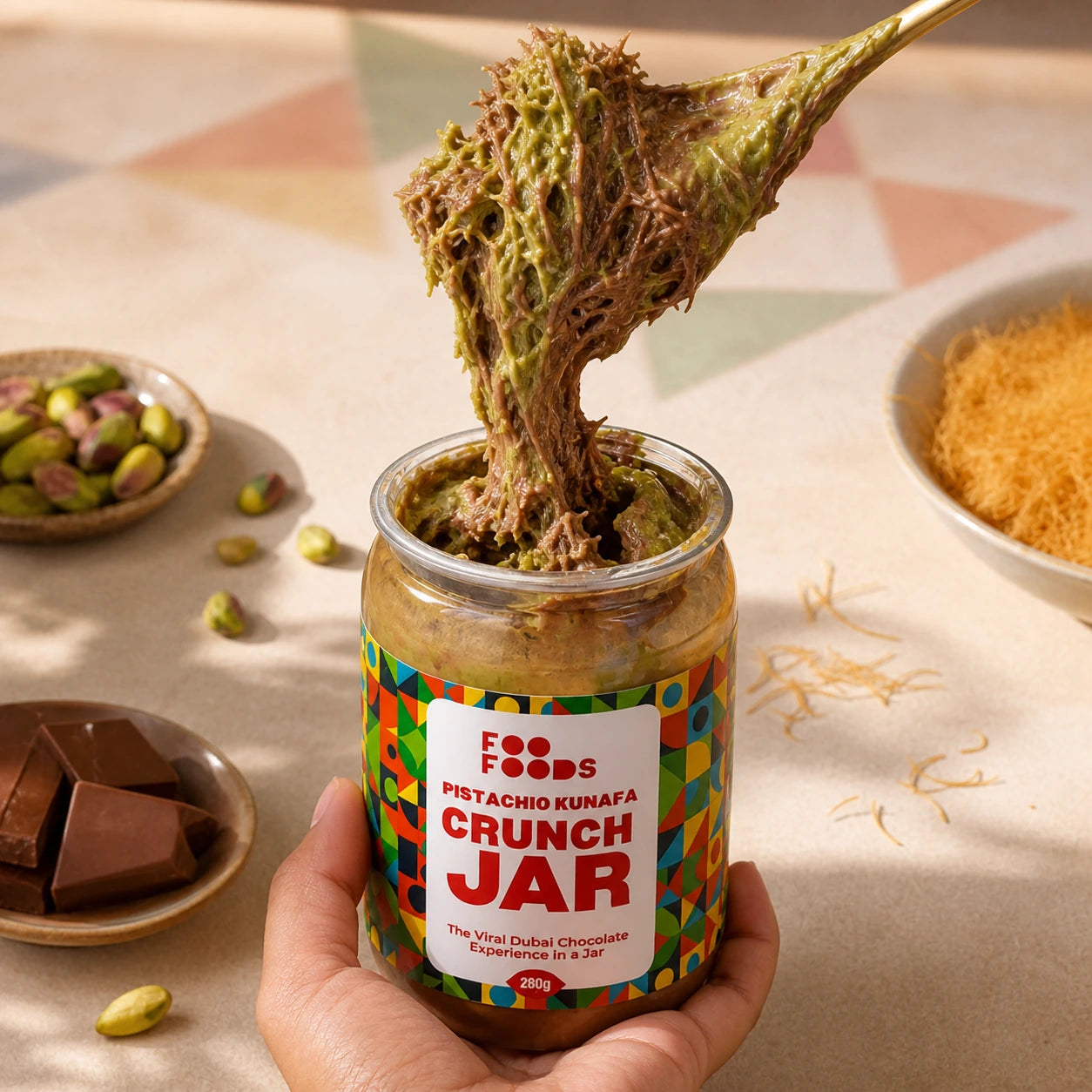 PISTACHIO KUNAFA CRUNCH JAR - Belgian Chocolate & Pistachio with Authentic Kunafa