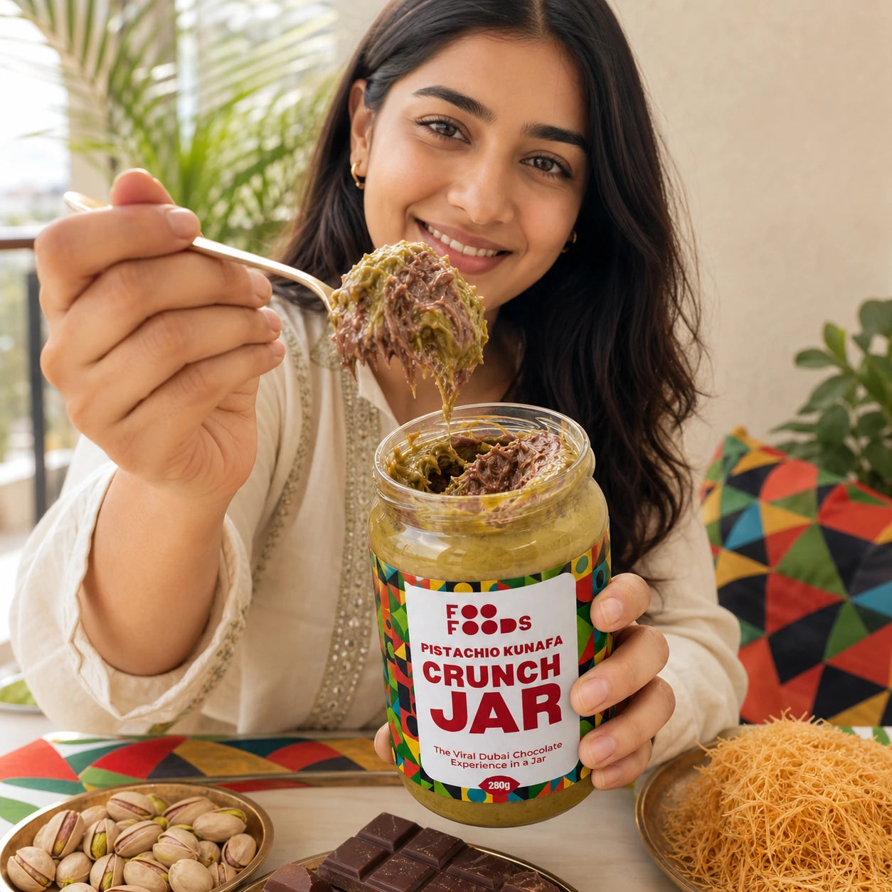 PISTACHIO KUNAFA CRUNCH JAR - Belgian Chocolate & Pistachio with Authentic Kunafa