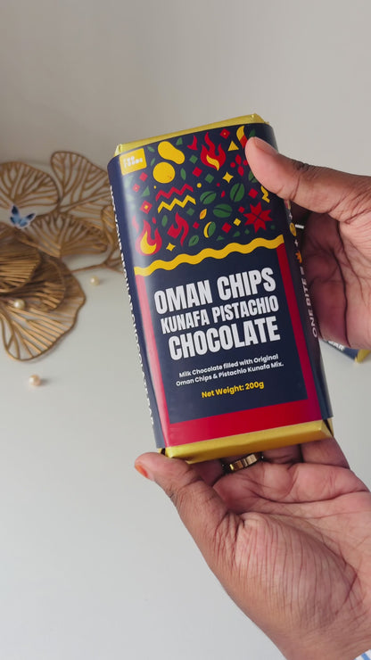 Oman Chips Kunafa Pistachio Chocolate - 200g Bar